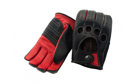 【ブラック×レッド/S】ドライビンググローブ 補強付 フルフィンガー  カカザン  CACAZAN 革手袋 レザーグローブ メンズ レディース 鹿革 ディアスキン 補強付【 クルマ 車 ドライブ バイク ツーリング 手袋 さぬき市】