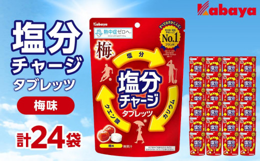 カバヤ　塩分チャージタブレッツ 梅味 24袋【熱中症対策 塩分補給 ミネラル補給 夏バテ防止 カリウム 塩分タブレット 塩分 飴 タブレット 夏 岡山県 岡山市 おすすめ 人気 】