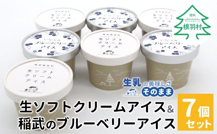 新鮮な生乳を100％使用! 生ソフトクリームアイス & いなぶのブルーベリーアイス　(80ml)×7個セット