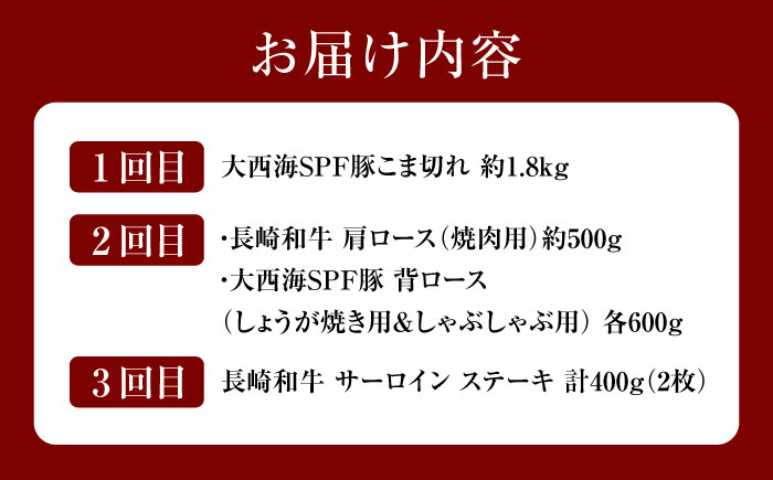 【迷ったらこれ♪】【3回定期便】 長崎和牛 大西海SPF豚 定期便 ブランド国産豚＜大西海ファーム＞ [CEK184]