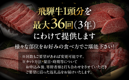 【定期便】飛騨牛一頭分食べつくし（最大 36回）総重量 約300kg 牛肉 ブランド牛 牛 一頭 定期 お肉 肉 肉贈 飛騨萩原畜産【22-C】