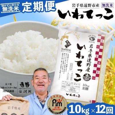 ふるさと納税 遠野市 【毎月定期便】<無洗米>岩手県 遠野市産 いわてっこ 10kg 【 コメマルシェ 河判 】全12回