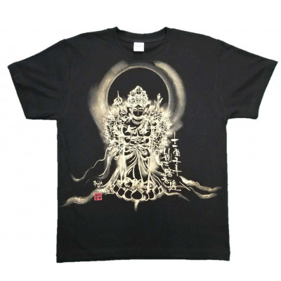 
            手描きTシャツ 仏画 十一面千手観音 黒 (半袖 XLサイズ)【1615167】
          