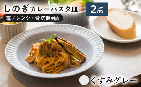 【美濃焼/みずなみ焼】 シックな 北欧風食器 しのぎカレーパスタ皿 2枚セット くすみグレー 瑞浪市 / 山喜製陶 プレート カレー皿 食器 [AZCP001]