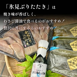 〈氷見鰤入り！〉 氷見ぶりたたき・氷見産昆布〆お刺身4種セット！刺身醤油付き 魚貝類 加工食品 魚介類 醤油 昆布締め 塩辛 富山湾 氷見
