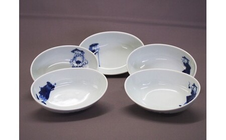 青花 楕円小鉢セット（5枚セット） 小島芳栄堂 皿 食器 うつわ 器 ギフト 贈り物 | 30000円以内 3万円以内 | ar006