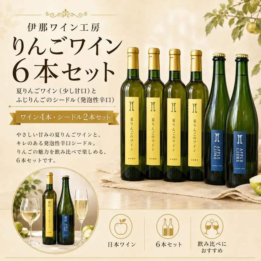 伊那ワイン工房 りんごワイン６本セット（夏りんごワインとシードル）【030-26】 