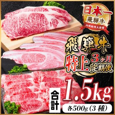 飛騨牛　特上　3ヶ月定期便  計1.5kg　A5等級　【冷凍便】　黒毛和牛【配送不可地域：離島】【4057130】