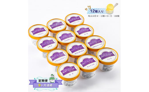 【定期便月9ヶ月連続】自社農園で栽培した果物でつくった旬なアイスを毎月お届け（味はお任せ：12個×9ヶ月：108個）【 果物 フルーツ 旬 食品添加物不使用 カップアイス シャーベット フルーツアイス