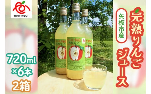 
矢板市産 完熟りんごジュース《720ml×6本 2箱》｜林檎 リンゴ 果汁100% 産地直送 [0377]
