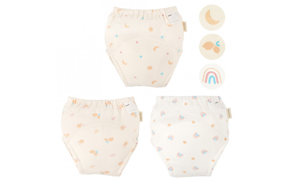 【100サイズ】「おねむうパンツ」4重トレーニングパンツ3枚セット ・C（ムーンスター、レモン、虹） 141305_LA12VC02