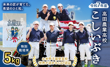 【未来の農業家を応援】高田農業高校の生徒が育てた「高農米」 令和7年産 特別栽培米 こしいぶき 5kg 5キロ 新潟県産 上越市