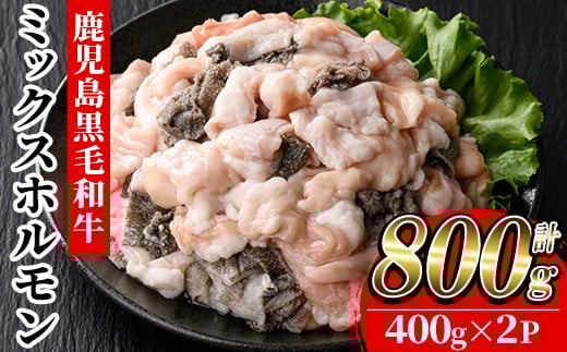 鹿児島県産 黒毛和牛 ミックスホルモン 計800g（400g×2P） 冷凍 国産 鹿児島県産 黒毛和牛 モツ もつ鍋 焼肉 に オススメ ホルモンミックス お取り寄せ 冷凍 生冷凍 ホルモンミックス 【A-1989H】