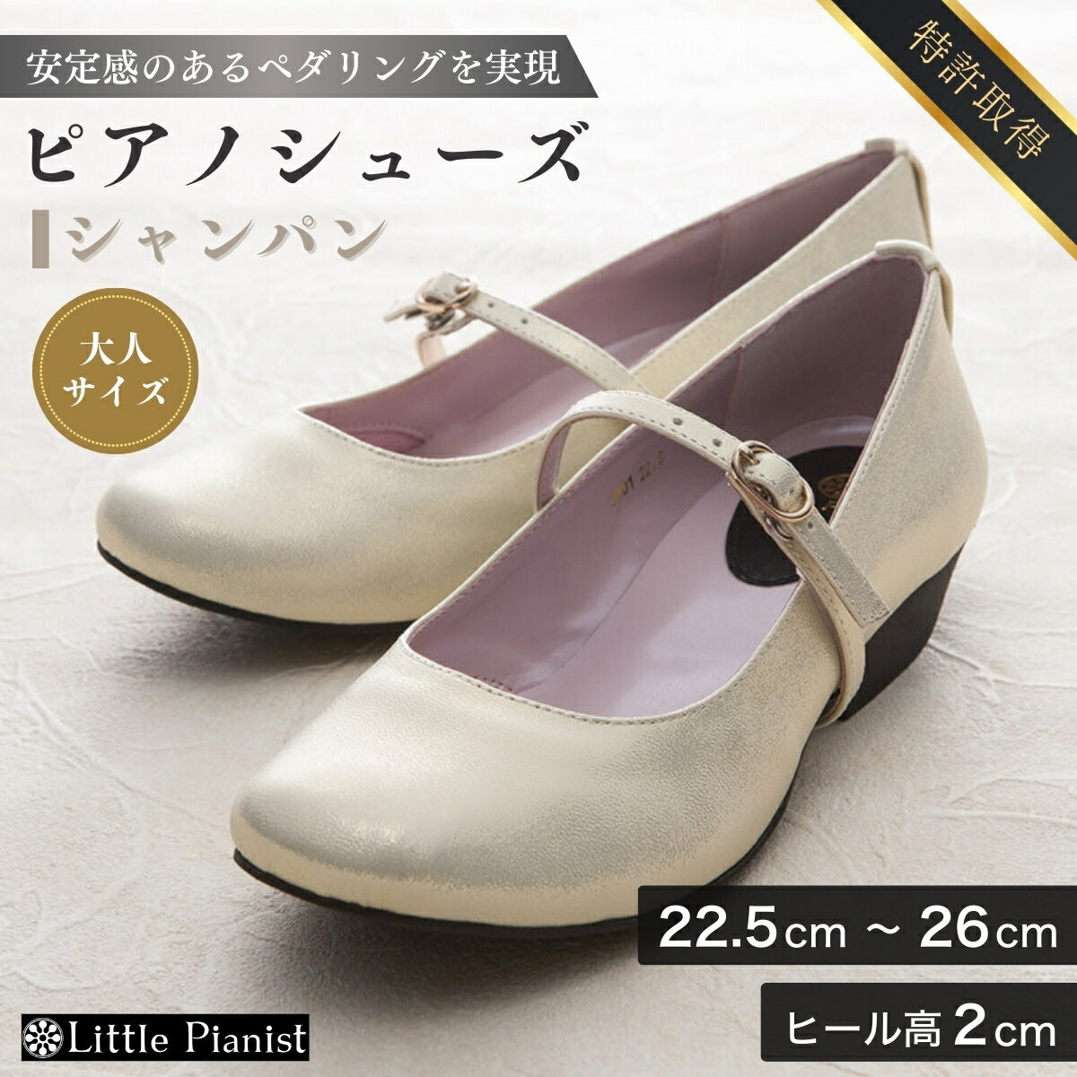 【ふるさと納税】＜22.5cm〜26cm＞ローヒール3WAYピアノシューズ(シャンパンゴールド・大人サイズ) | 茨城県 龍ケ崎市 靴 シューズ ピアノシューズ フォーマルシューズ レディース 婦人用 ローヒール ピアニスト 演奏用 コンクール ステージ 室内用 日本製 特許取得 1207267