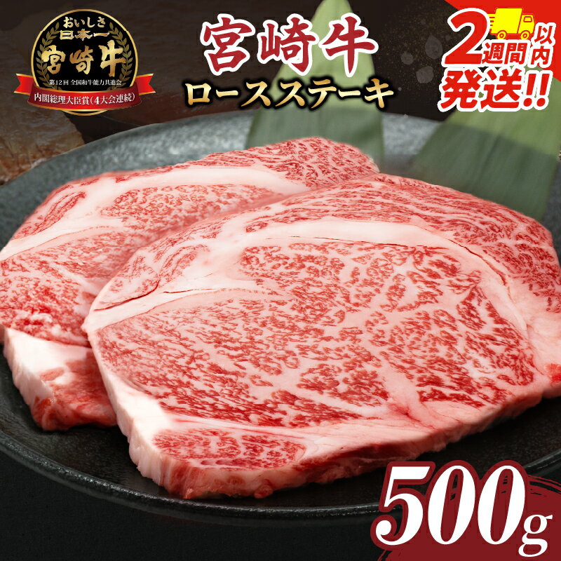 【ふるさと納税】★生産者応援★【2週間以内・発送月が選べる】数量限定 宮崎牛 ロース ステーキ 計500g 2枚 肉 牛肉 牛 和牛 A4 A5 母の日 父の日 国産 おすすめ ギフト 贈り物 ご褒美 お返し ステーキ丼 ステーキ肉 焼肉 冷凍 黒毛和牛 ミヤチク 宮崎県 都農町 送料無料