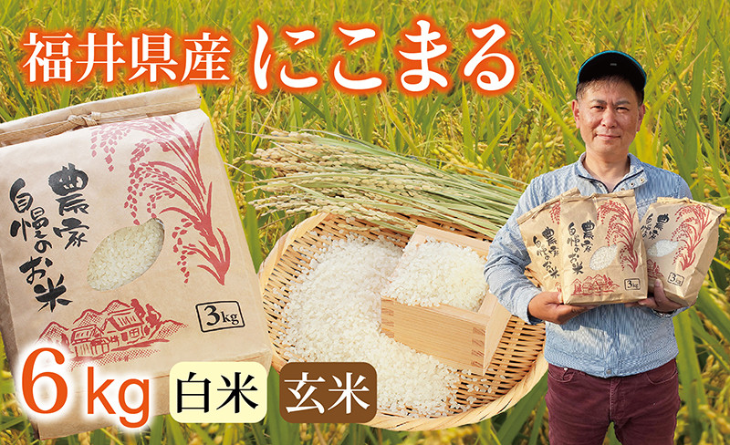 
            〈先行予約・新米〉にこまる 6kg(3kg×2袋) ／令和7年 福井県産 （玄米or白米）2025年11月・12月発送 人気品種 少量サイズ便利
          