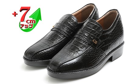 ビジネスシューズ 本革 革靴 紳士靴 牛革クロコ調スワローモカ 7cmアップ シークレットシューズ No.236 ブラック 雑貨 日用品  BN002 26.5cm