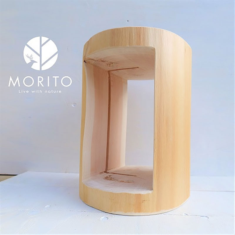 MORITO　森の丸太くり抜きスツール＜ヒノキ／磨き丸太仕上げ＞　オットマン 椅子　本棚