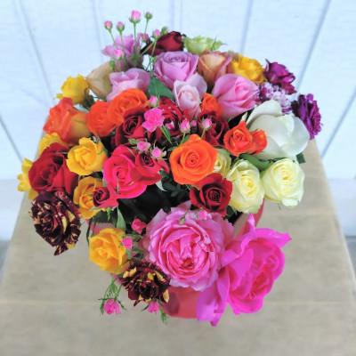 ふるさと納税 杵築市 『天使のバラ』薔薇だけの自立型花束(色MIX)Lサイズ |  | 01
