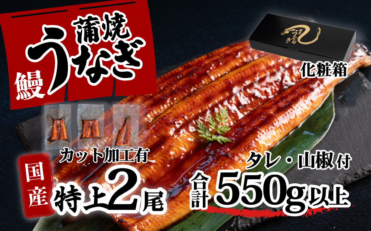 【化粧箱入り】特上 国産カットうなぎ 6枚セット 蒲焼 2尾分【合計550g以上】 タレ・山椒付 ウナギ 鰻 うな重 ひつまぶし 人気 茨城 八千代町 ふるさと納税 冷凍 ギフト 化粧箱