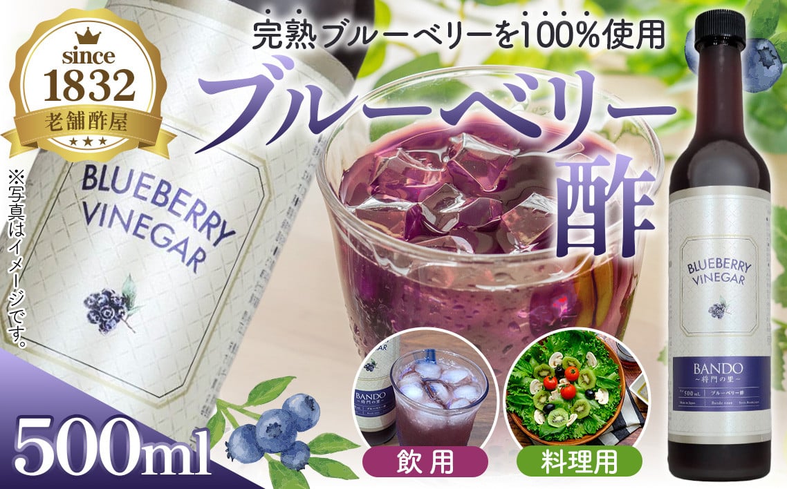 
            ブルーベリービネガー500ml　BANDO ～将門の里～ ／ 調味料 健康食品 果実酢 飲む酢 ヘルシー 酢 完熟 ブルーベリー 老舗 静置発酵 酢の物 ドレッシング 茨城県 No.845
          