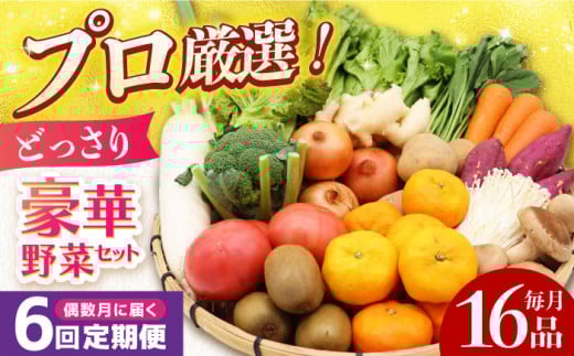 【全6回定期便】【偶数月のみお届け】 豪華！野菜 セット 16品目以上 野菜どっさりサイズ / 野菜 フルーツ きのこ 詰め合わせ  長崎県/吉岡青果 [42ACAF005]  果物 キノコ 新鮮 セット 詰め合わせ 詰合せ 定期便 産地 直送 国産 季節の野菜 やさい 旬 果物 盛り合わせ ダイエット 野菜セット 定期便 野菜の定期便 野菜詰め合わせ