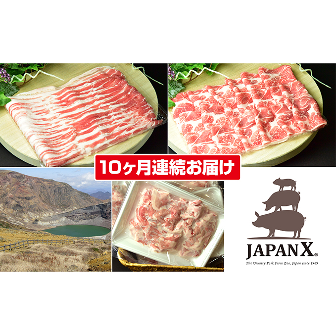 定期便 10ヶ月 豚バラ ロース 牧場直送 JAPANX 3種 2mm スライス セット 2.8kg ( バラ 肩ロース 小間 )_イメージ1