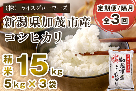 【令和7年産】【定期便3回隔月お届け】新潟県加茂市産コシヒカリ 精米15kg（5kg×3）《順次出荷》 白米 （株）ライスグローワーズ