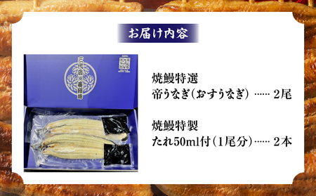 焼鰻特選オス帝うなぎ大2尾　計280g　（白焼き・たれ付き）・Y099