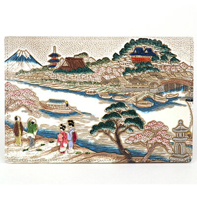 【ふるさと納税】【文庫屋大関】パーソナルホルダー　浮世絵　待乳山【皮革工芸品】 ファッション 小物 シンプル パスポートケース 病院セット 型押し 大関卯三郎 牛革 　お届け：発送可能時期より順次配送