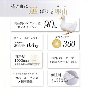 京都金桝 軽くて暖か 肌掛け 羽毛布団 シングルサイズ×1枚 ハンガリーホワイトダウン90％ DP360 シンプル アクア