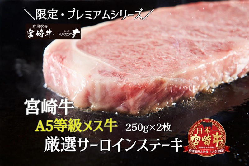 
【限定・プレミアムシリーズ】厳選宮崎牛メス指定　Ａ５等級サーロインステーキ　500ｇ（国産 牛肉 国産牛 和牛 黒毛和牛 宮崎牛 霜降り サーロイン ステーキ 焼肉）
