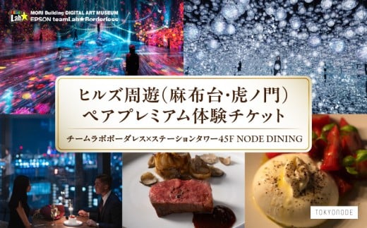 【ヒルズ周遊（麻布台・虎ノ門）ペア体験】チームラボボーダレス／ステーションタワー45F NODE DINING コース料理