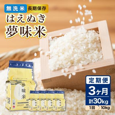 ふるさと納税 大江町 《3ヶ月定期便》山形県産 無洗米 令和7年産 はえぬき 夢味米 10kg×3ヶ月 036-T24