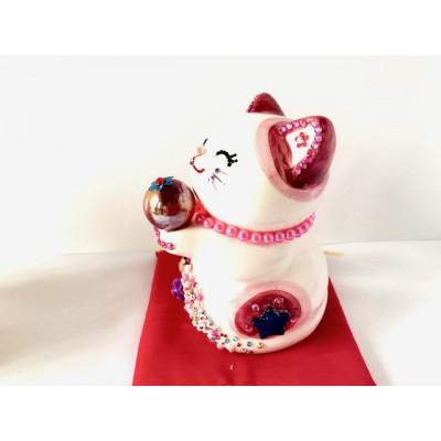 ふるさと納税 中間市 風水ハッピーキャット(L)ピンク(赤座布団付き) |  | 01