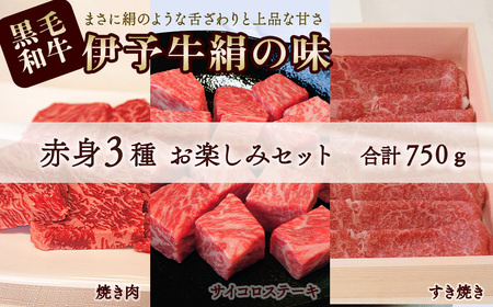 伊予牛絹の味_赤身3種お楽しみセット (サイコロステーキ&すき焼き&焼肉) (冷凍)｜黒毛和牛 A4～A5