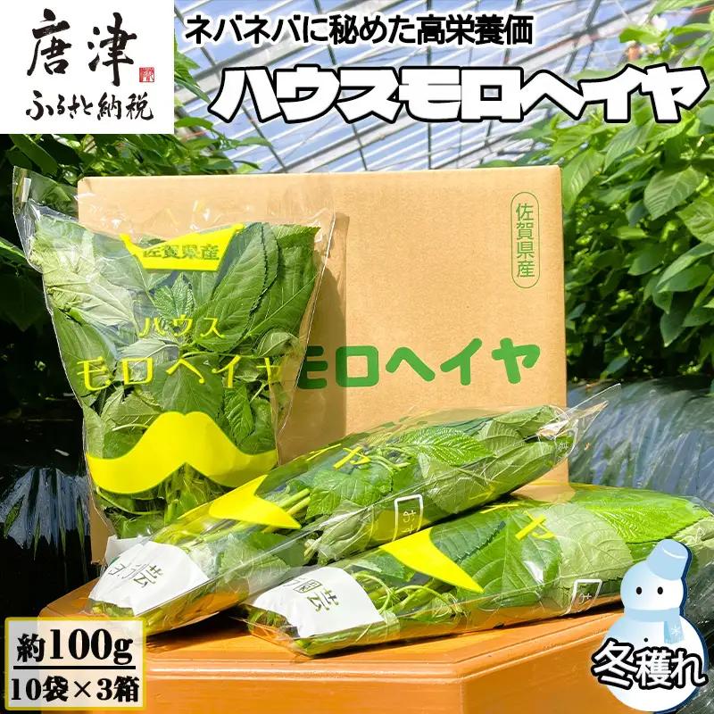 『先行予約』【12月上旬より順次発送】冬穫れハウスモロヘイヤ 100g×10袋×3箱 ネバネバ 高栄養価（βカロテン/各種ビタミン/カルシウム/カリウム/葉酸など) 定番おひたし 和洋中の各種スープ 色んなお料理のソースにも 野菜 ねばねば