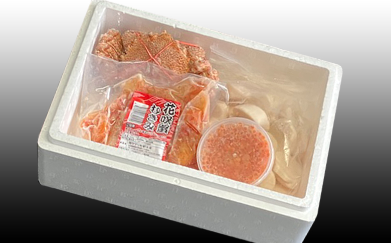 毛かに1尾・いくら醤油漬100g×2P・ほたて貝柱500g×1P・花咲かにむき身300g×1P D-76008