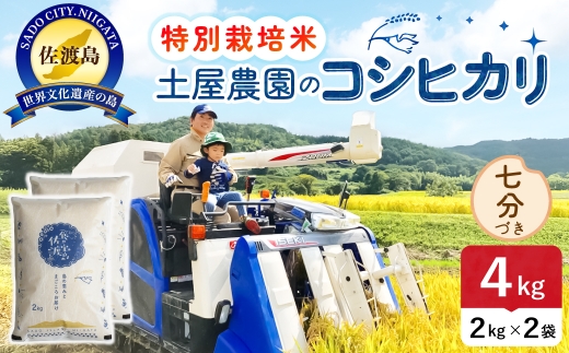佐渡島産コシヒカリ 七分づき 4kg 令和8年産 特別栽培米 土屋農園 | 新潟県産コシヒカリ 新潟産コシヒカリ 佐渡産コシヒカリ 新潟県産こしひかり 佐渡産こしひかり お米 米 こしひかり 七分づき 精米 おこめ コメ 4キロ にいがた さど 新潟県 佐渡市
