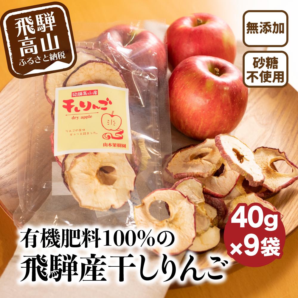【ふるさと納税】有機肥料100%の飛騨産干しりんご 40g入り×9袋 | りんご ダイエット 無添加 シュガーフリー おいしい 素材の味 ギフト プレゼント ドライフルーツ 山本果樹園 MA007