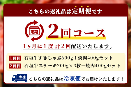 【全2回 定期便D】 石垣牛 すきしゃぶ＆焼肉セット・ステーキ＆焼肉セット　計2kg（いしなぎ屋）AB-32