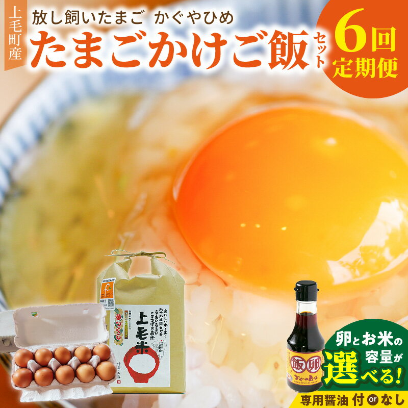 【ふるさと納税】【定期便】 毎月 6回 卵かけご飯セット 選べる セット内容 たまご 20個 40個 お米 2kg 3kg 専用醤油 150ml セット 上毛町産 かぐやひめ 放し飼い ブランド卵 新鮮 生卵 鶏卵 醤油 米 白米 精米 卵かけご飯 お取り寄せ 福岡県 上毛町 送料無料