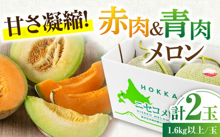 【ニセコ町産】赤肉＆青肉メロンセット２玉  化粧箱入り 2024年発送