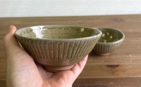 黄唐津 しのぎ飯碗 ( 夫婦茶碗 ) 糸島市 / 高麗窯【いとしまごころ】[AOZ010]