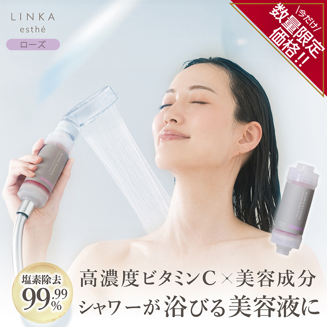 LINKA esthé アロマエッセンス ビタミンシャワーフィルター（ローズ） リンカ LINKA 美容 美容機器 シャワー お風呂 美容液 シャワーヘッド バスタイム 浄水器 リラックス アロマ [EV23-NT]
