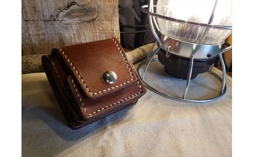 【レビューキャンペーン】牛革ミニウォレット（ブラウン）　【本革 牛革 財布 ミニ財布  サイフ 手縫い 雑貨 おしゃれ オリジナル レザー職人 手縫い フウネレザーファクトリー】