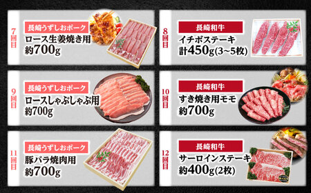 12回定期便 長崎和牛 長崎うずしおポーク 定期便 総計9.1kg CAG254 和牛 定期便