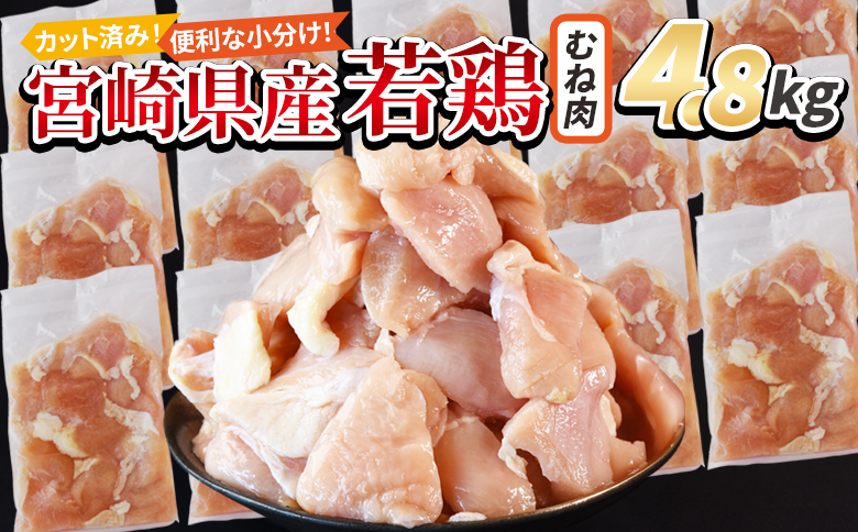 ＜宮崎県産若鶏切身 むね肉 4.8kg（300g×16袋）＞ 3か月以内に順次出荷 【 からあげ 唐揚げ カレー シチュー BBQ 煮物 チキン南蛮 小分け おかず おつまみ お弁当 惣菜 時短 炒め