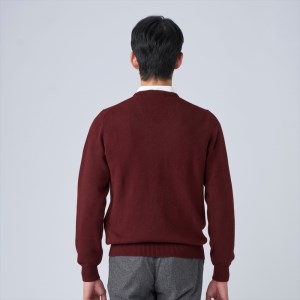 日本製 カシミヤ100% Vセーター ワイン Sサイズ [2629]