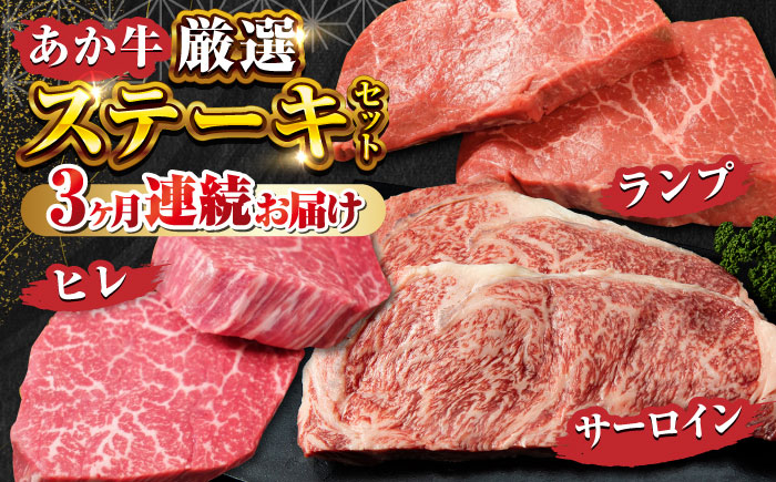 
【全3回定期便】あか牛 ステーキ 厳選3種 食べ比べセット ステーキ 定期便 牛肉 サーロインステーキ ヒレステーキ ランプステーキ サーロイン ヒレ ランプ 赤身 焼肉 国産 牛肉 熊本県産 ステーキ 定期便【有限会社 三協畜産】[YCG101]
